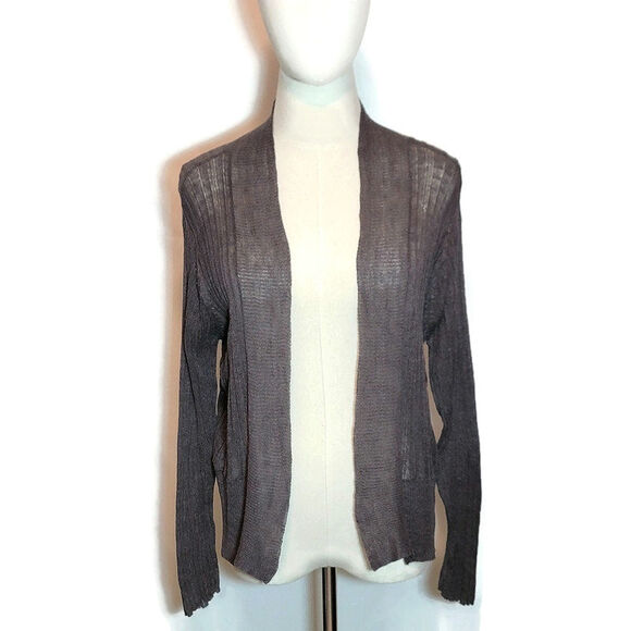 Eileen Fisher Linen Cardigan Sweater Lightweight Brown Gray Classic Summer M - Picture 10 of 14
